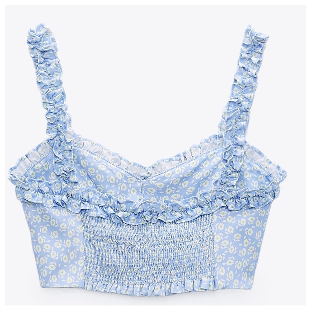Zara Blue Floral Ruffle Top - Picture 3 of 8